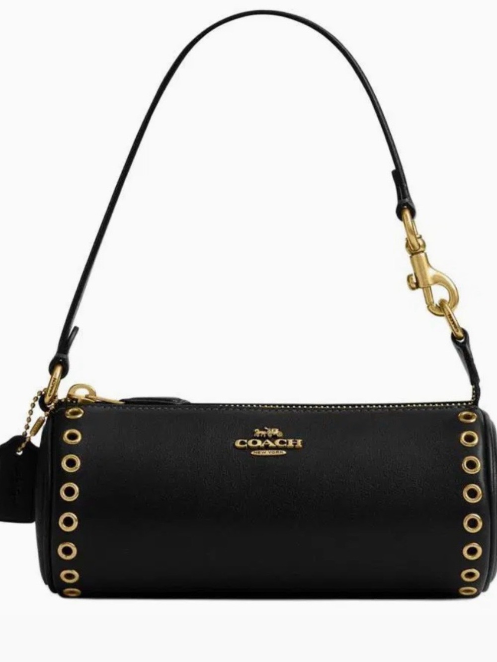 Coach Black Leather Grommet baguette bag